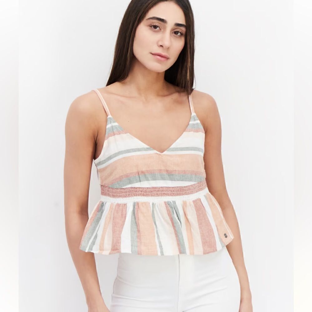 ROXY About Paradise Linen Blend Crop Top *NWT*